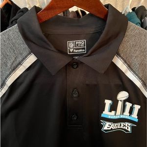 Fanatics Pro Line Super Bowl LIII Philadelphia Eagles polo shirt. Size Large
